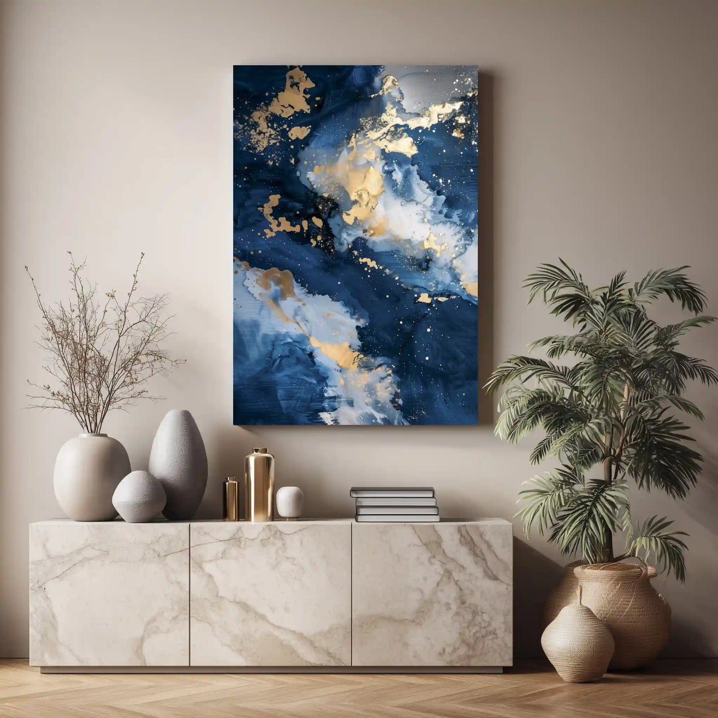 Wandbild Abstrakt In Blau Goldakzente