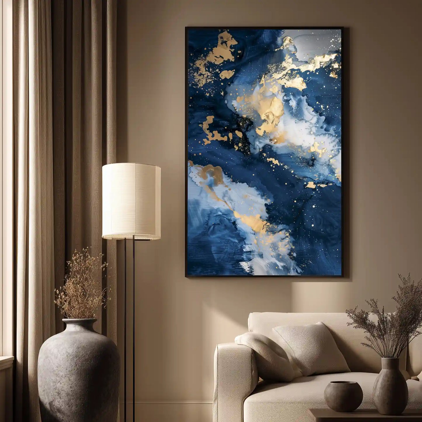 Wandbild Abstrakt In Blau Goldakzente