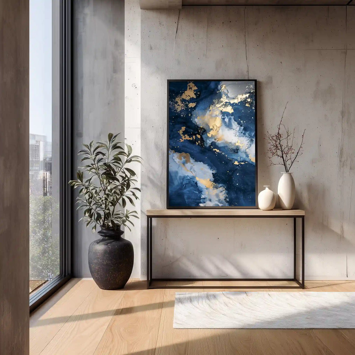 Wandbild Abstrakt In Blau Goldakzente