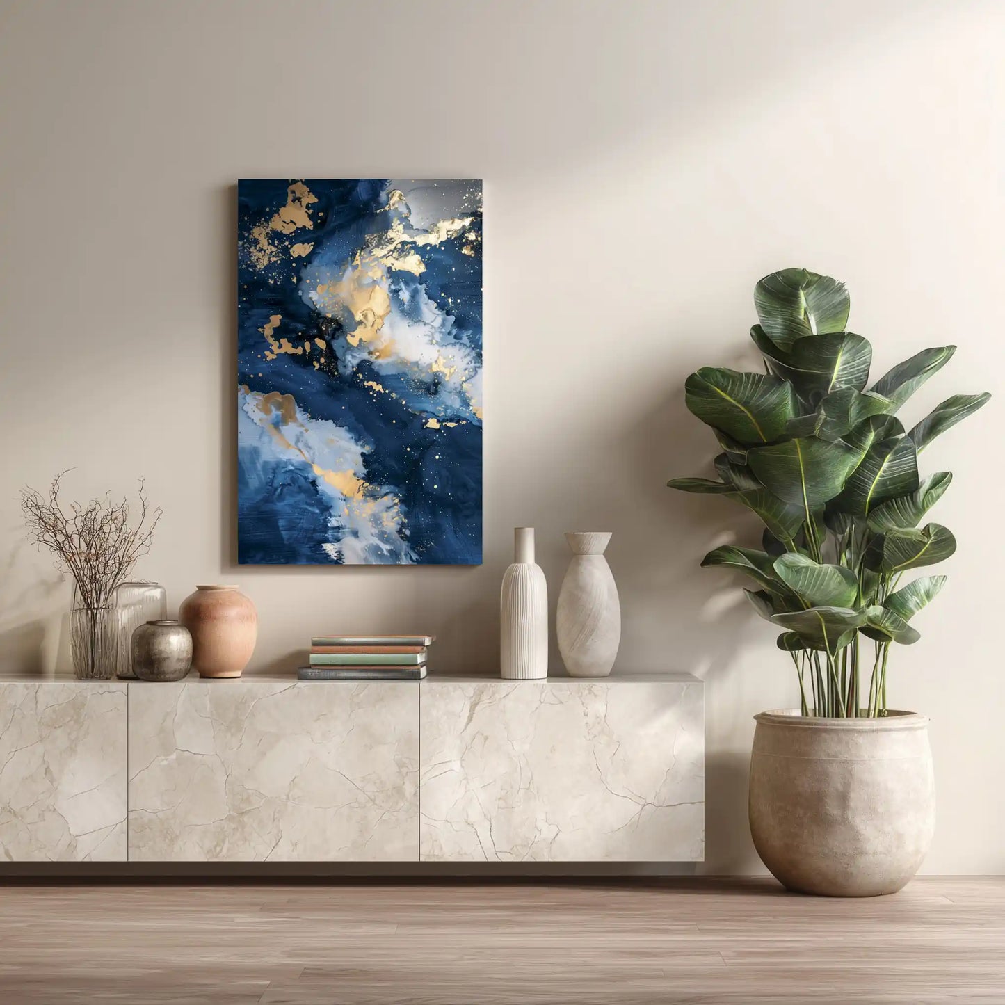 Wandbild Abstrakt In Blau Goldakzente