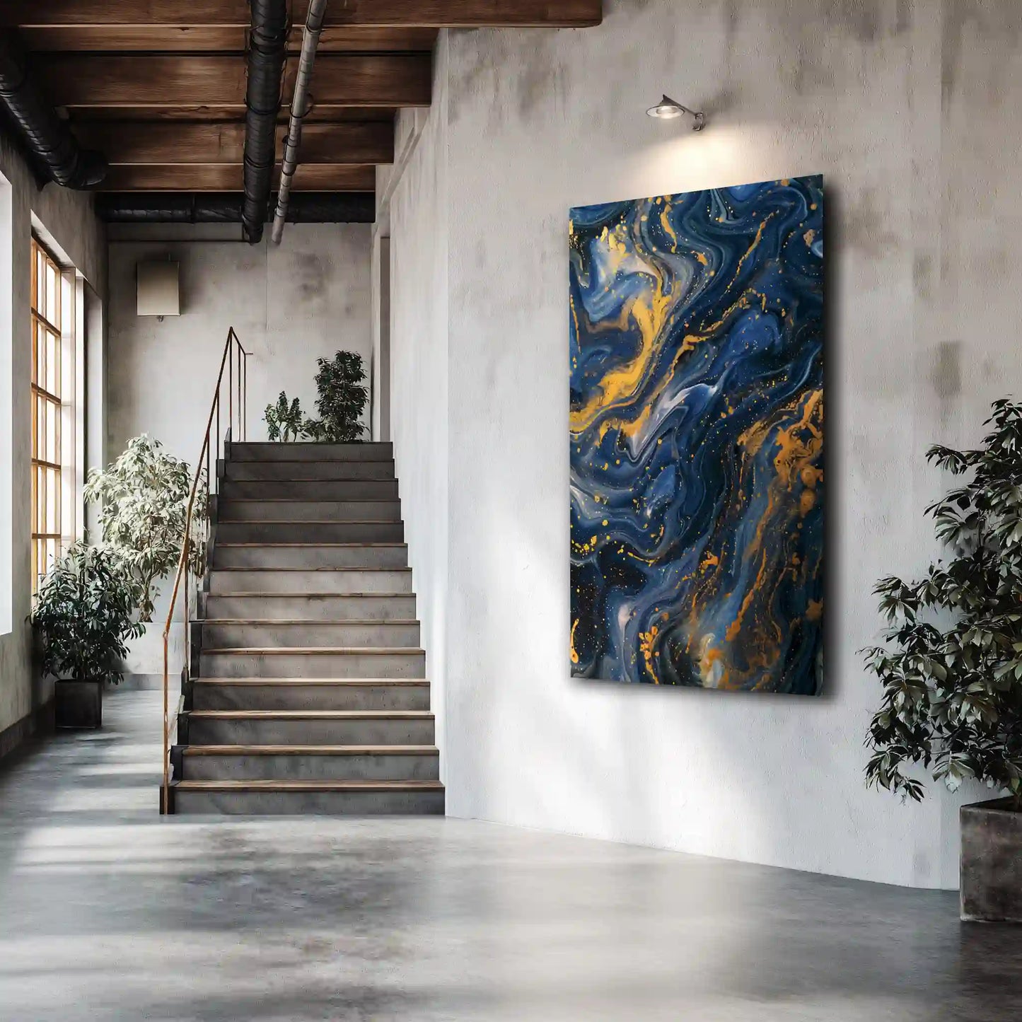Exklusives Wandbild Kunstdruck Blau Gold Akzente Leinwand