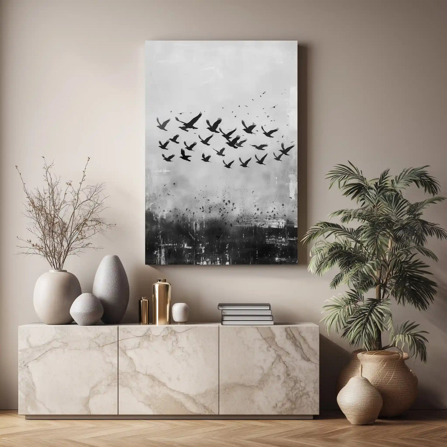 Wandbild Kunstdruck Leinwand Schwarzweiß Vögel Stadt Luxus