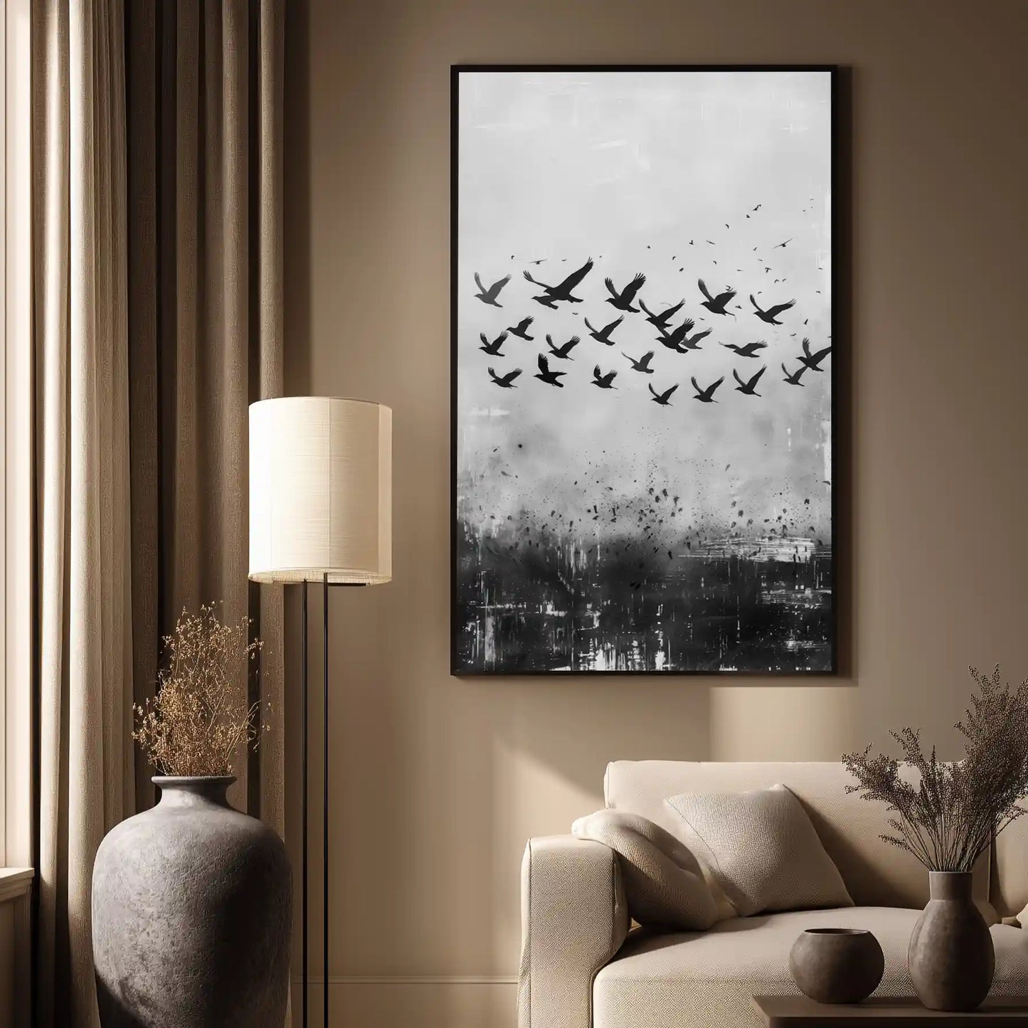 Wandbild Kunstdruck Leinwand Schwarzweiß Vögel Stadt Luxus