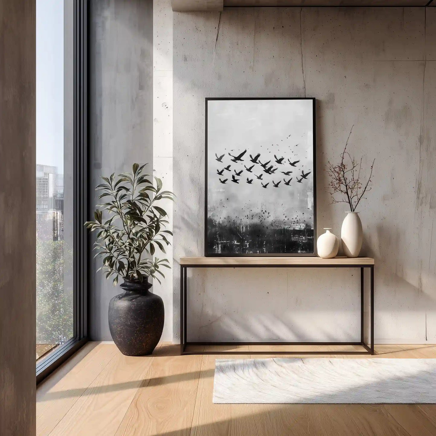Wandbild Kunstdruck Leinwand Schwarzweiß Vögel Stadt Luxus