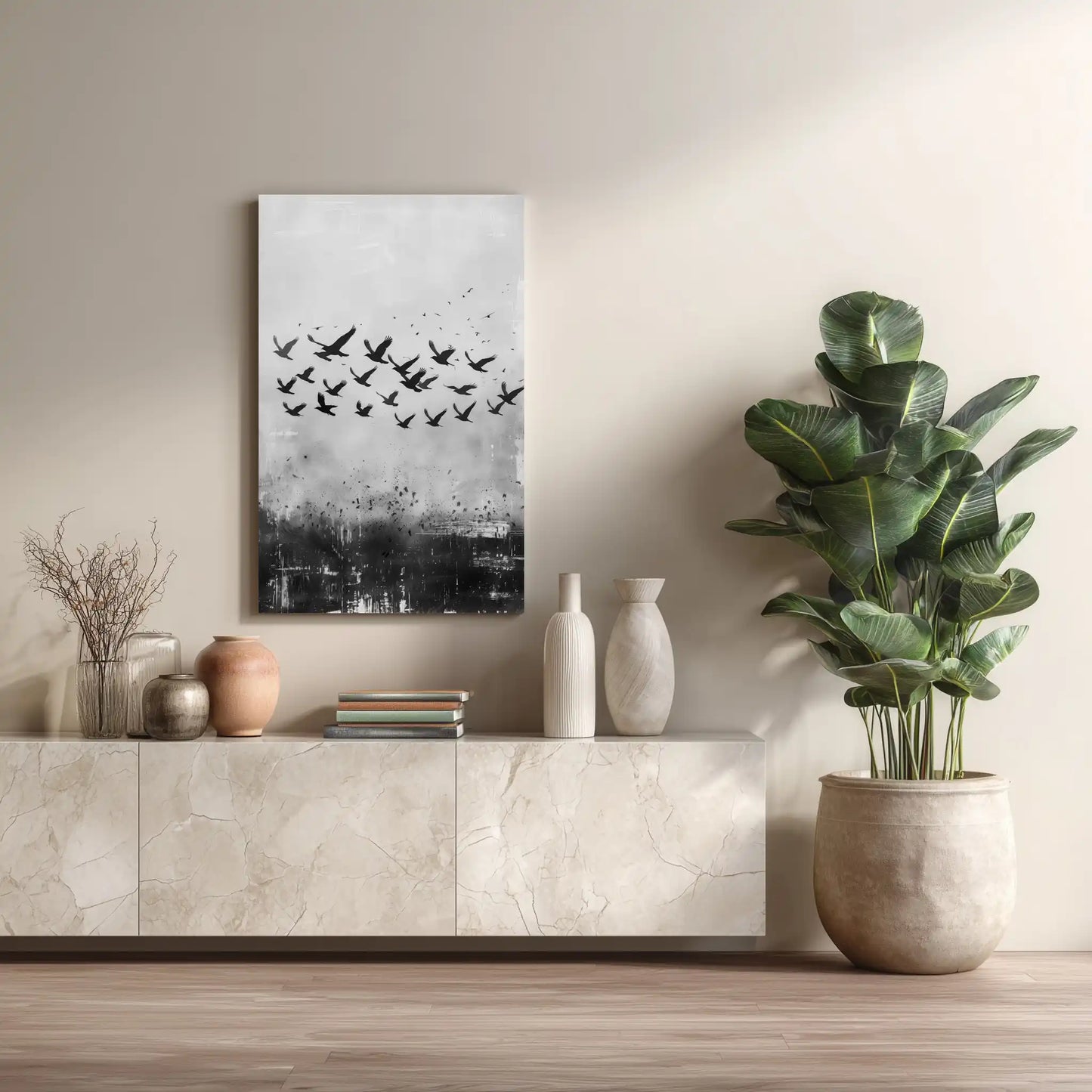 Wandbild Kunstdruck Leinwand Schwarzweiß Vögel Stadt Luxus