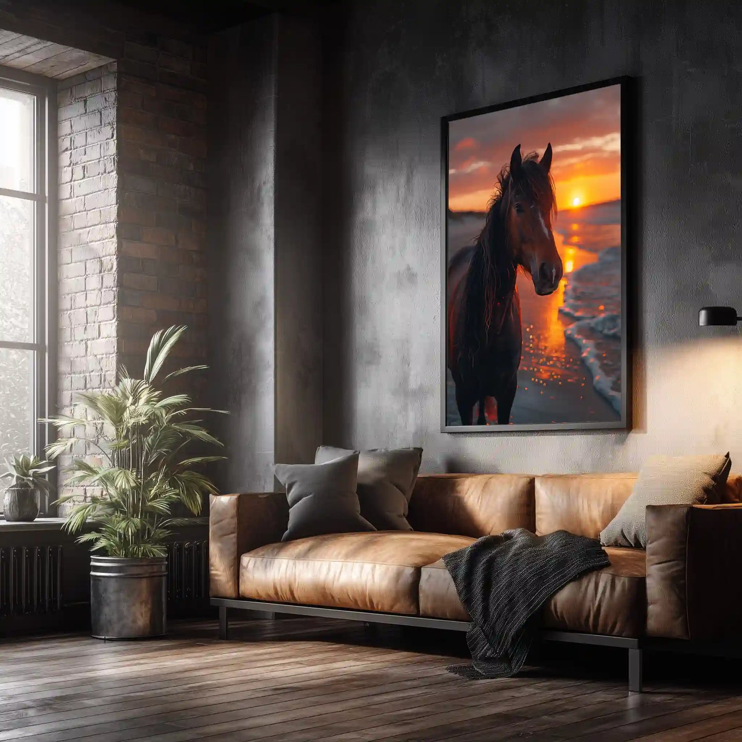 Exklusives Hengst Wandbild Leinwand Sonnenuntergang