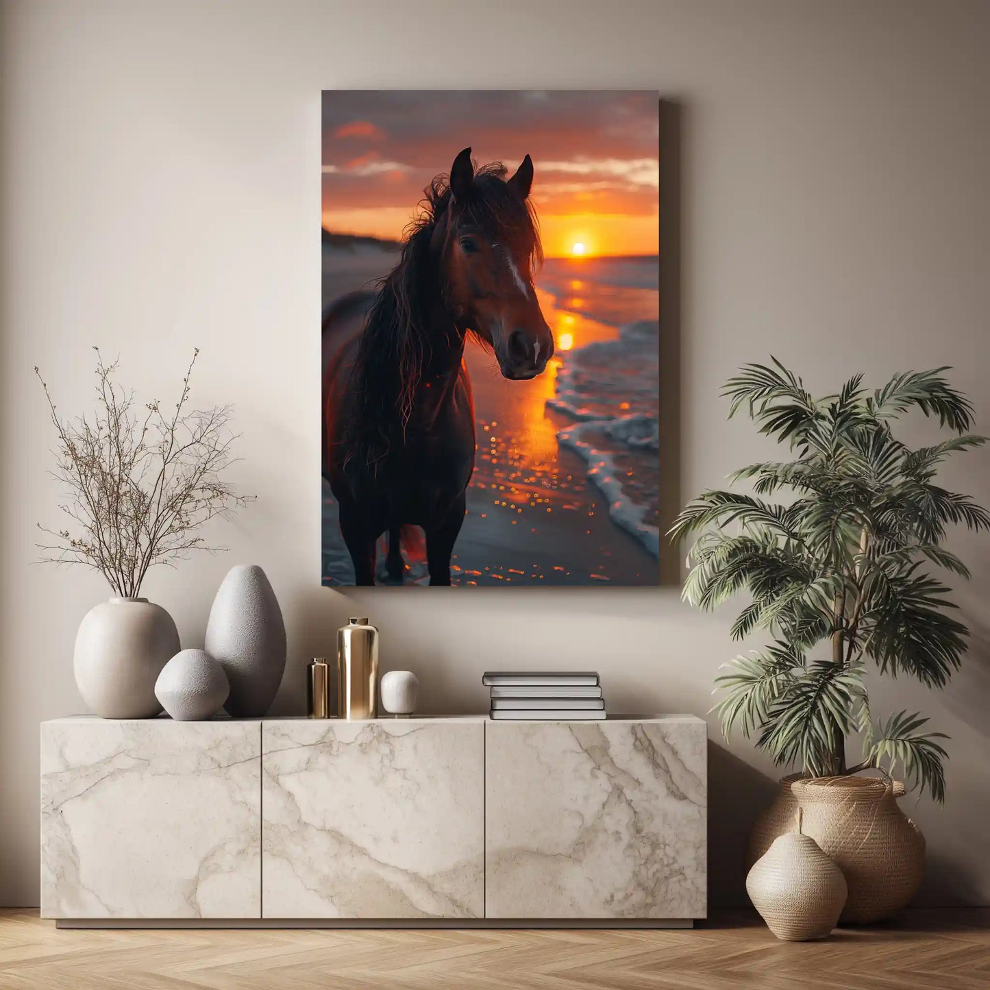 Exklusives Hengst Wandbild Leinwand Sonnenuntergang