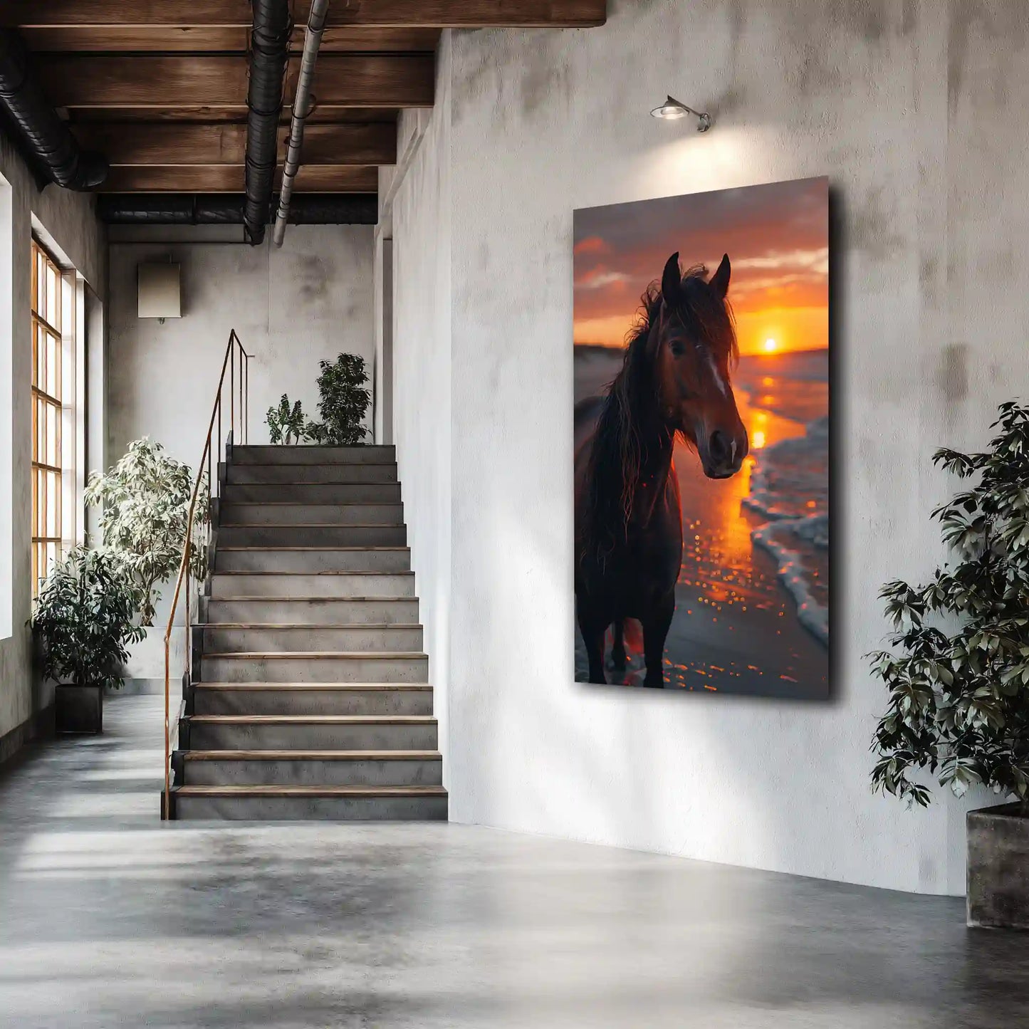 Exklusives Hengst Wandbild Leinwand Sonnenuntergang