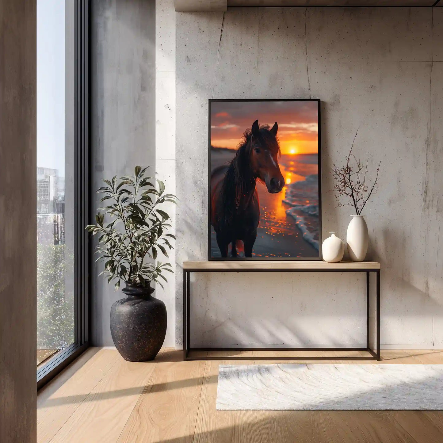 Exklusives Hengst Wandbild Leinwand Sonnenuntergang