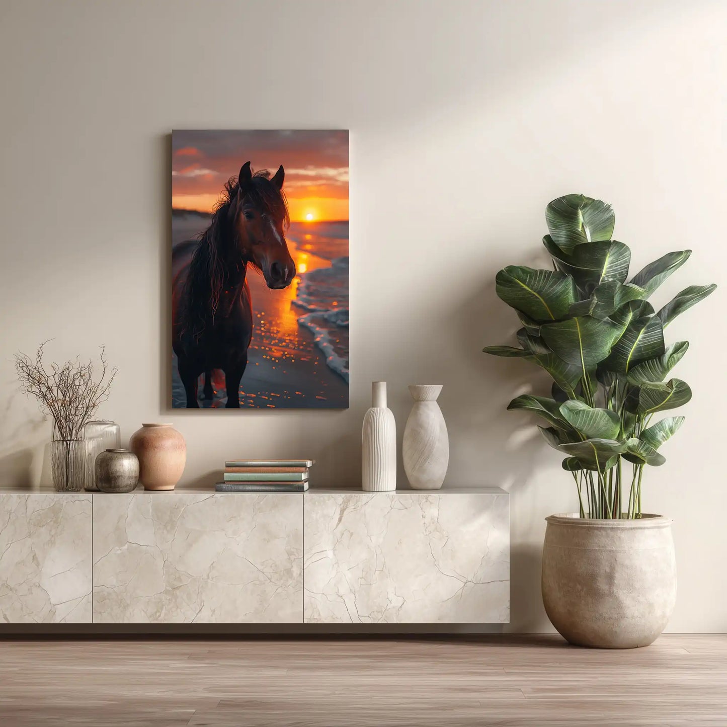Exklusives Hengst Wandbild Leinwand Sonnenuntergang