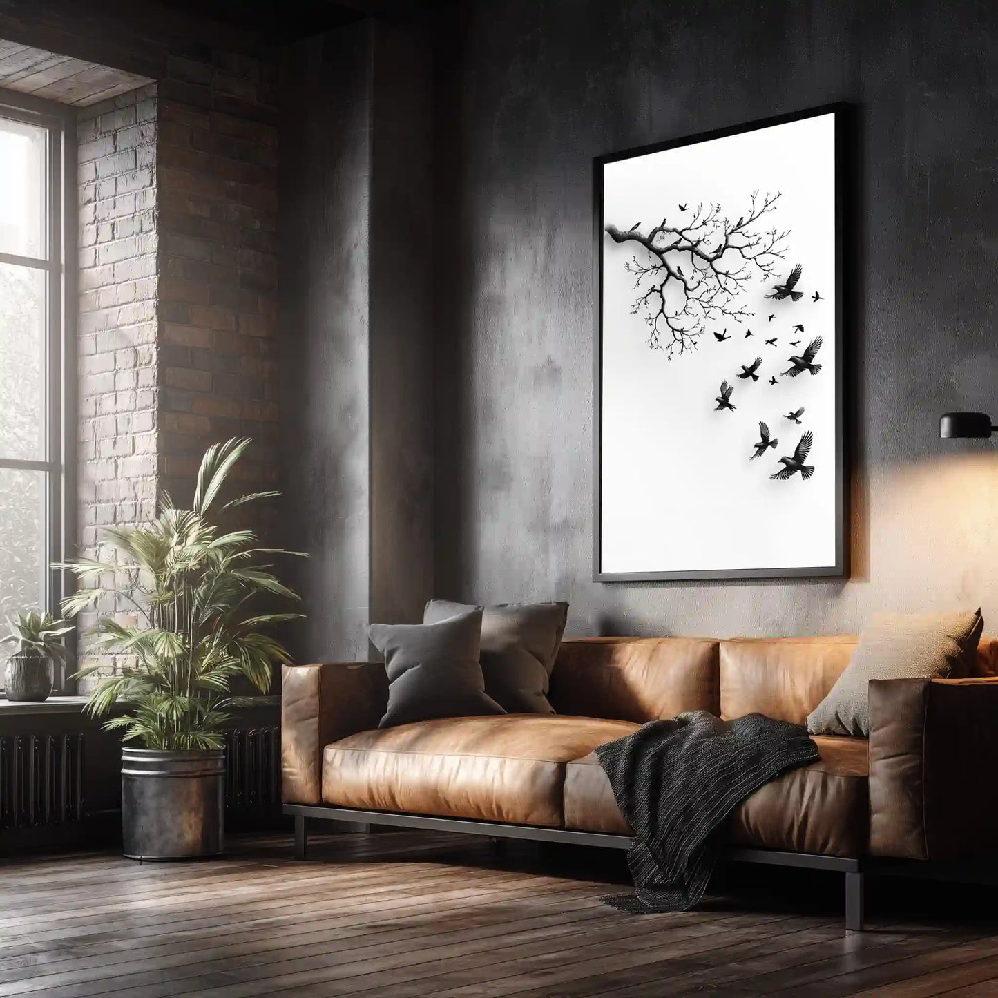 Exklusives Wandbild Kunstdruck Schwarze Vögel Am Ast