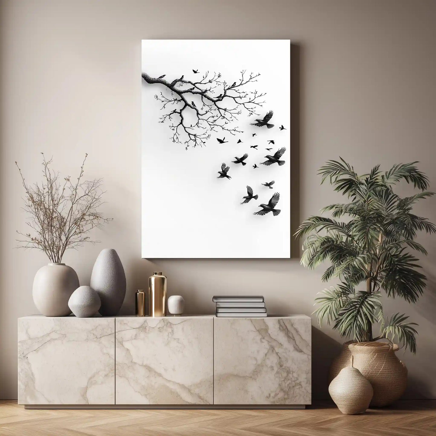 Exklusives Wandbild Kunstdruck Schwarze Vögel Am Ast