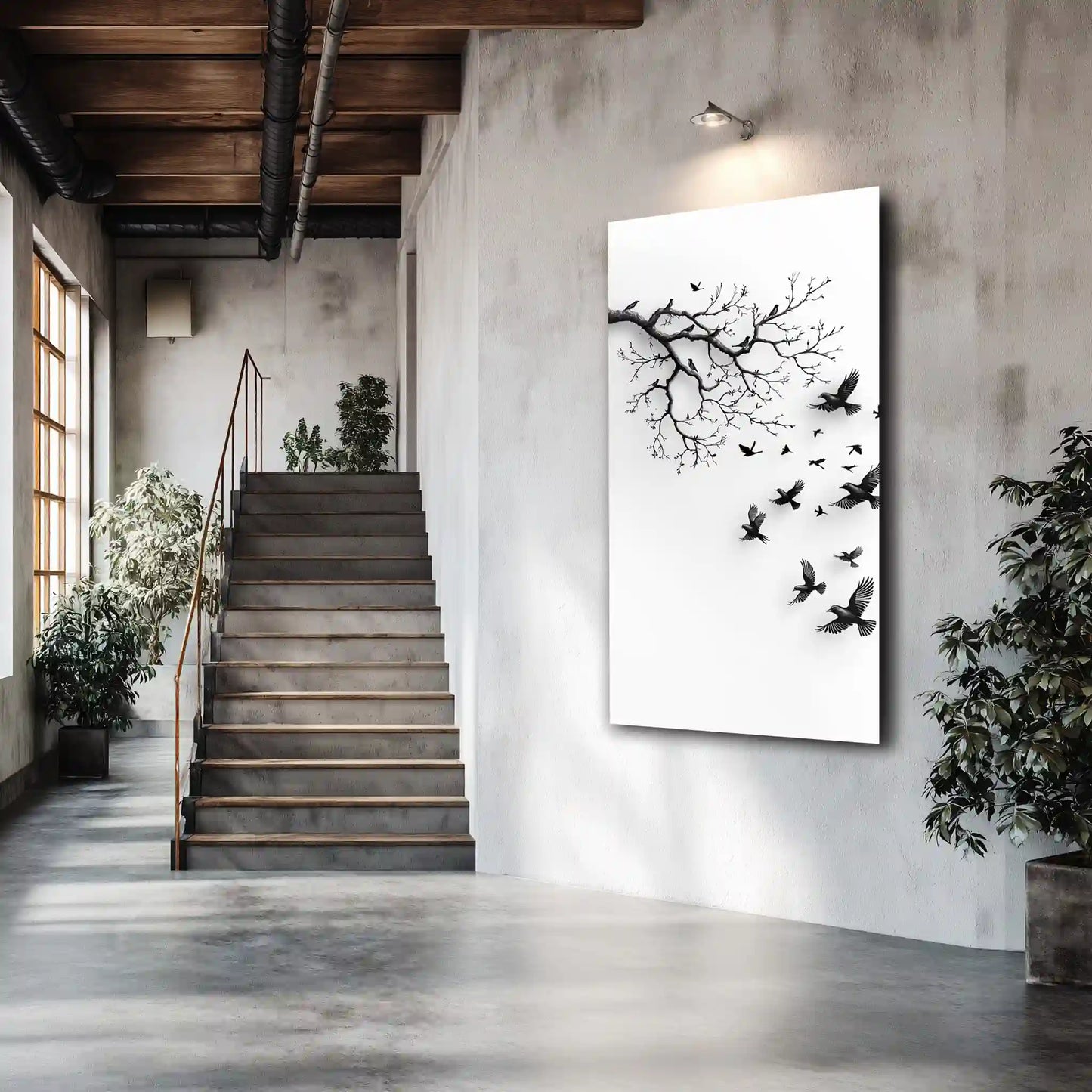 Exklusives Wandbild Kunstdruck Schwarze Vögel Am Ast