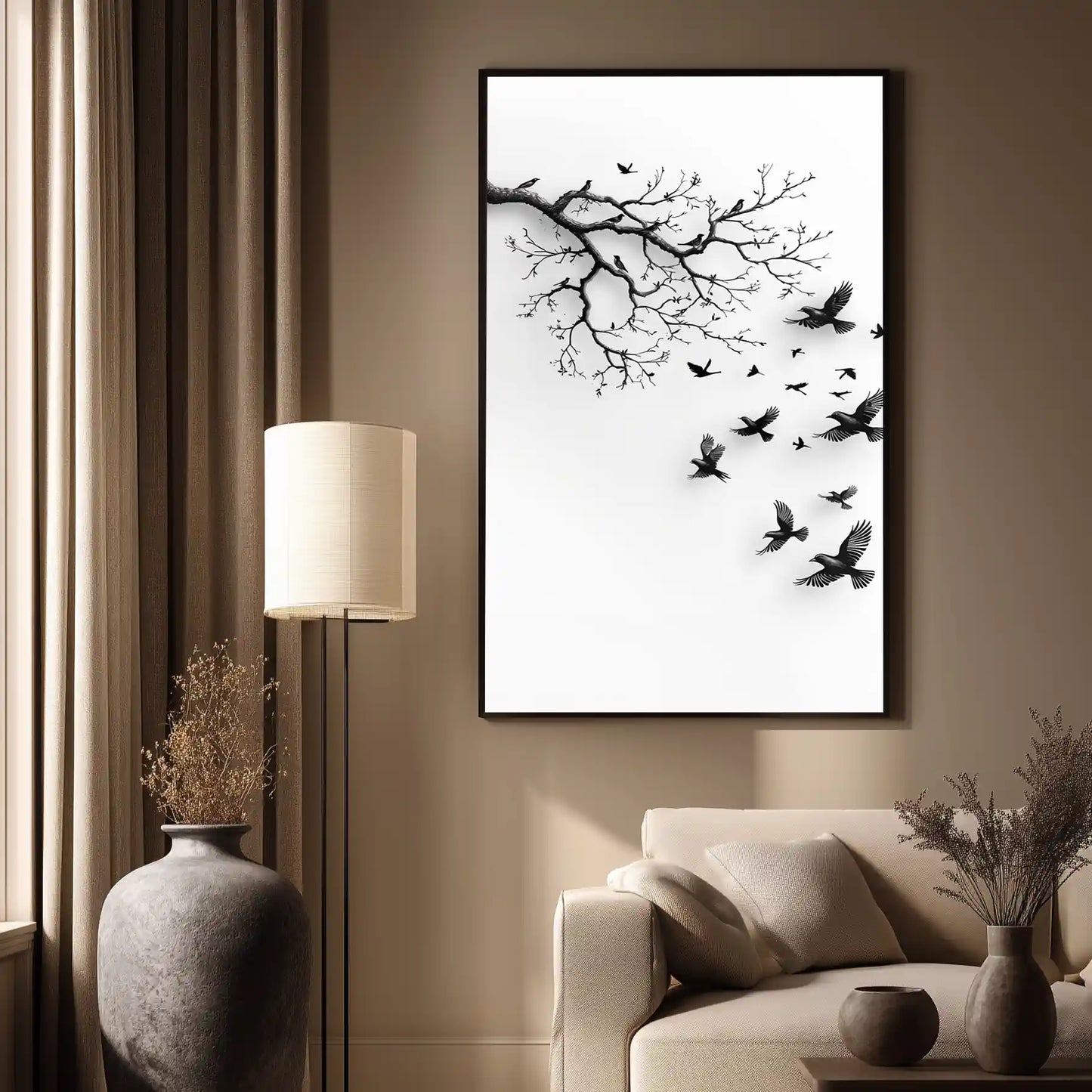 Exklusives Wandbild Kunstdruck Schwarze Vögel Am Ast