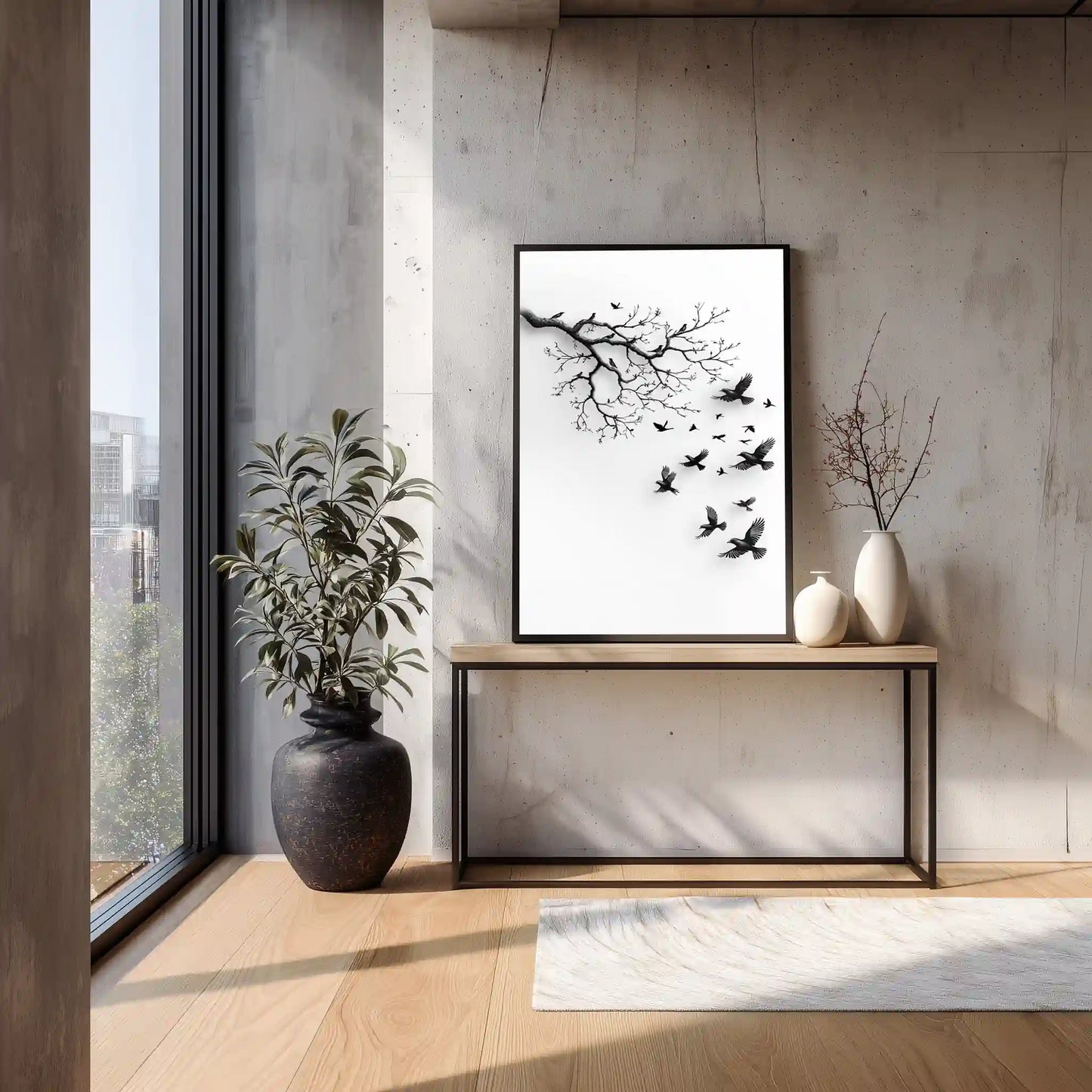 Exklusives Wandbild Kunstdruck Schwarze Vögel Am Ast