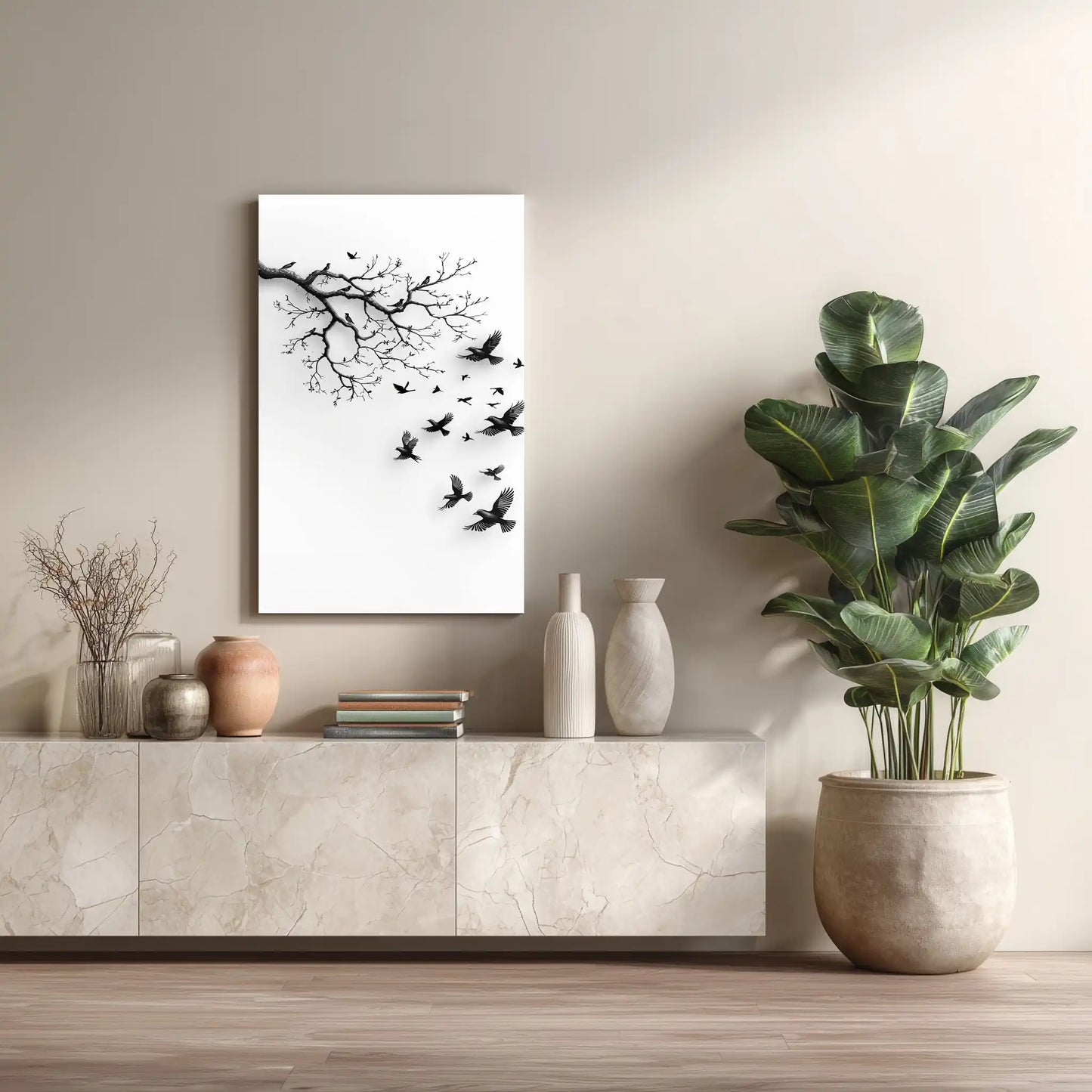 Exklusives Wandbild Kunstdruck Schwarze Vögel Am Ast