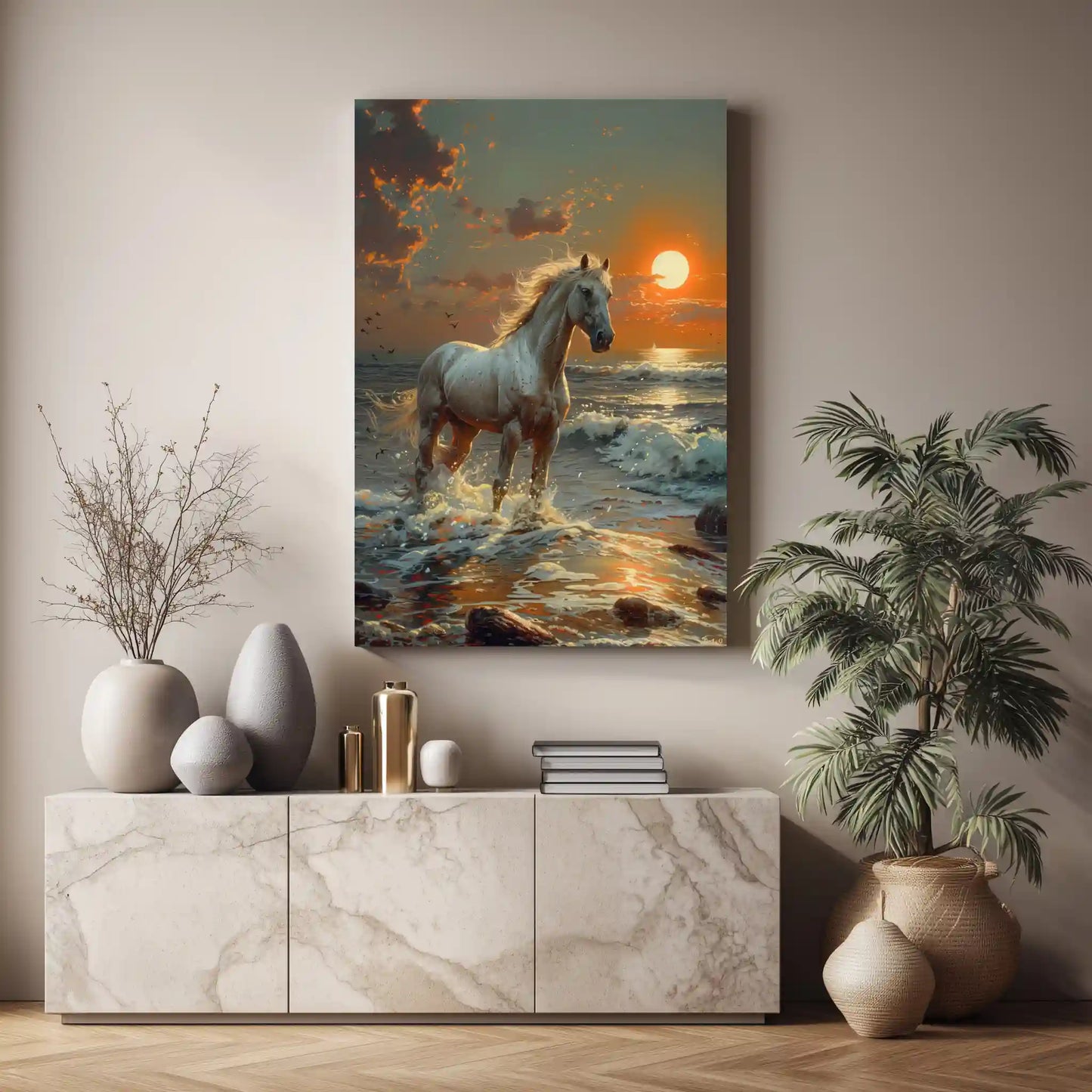 Wandbild Pferd Am Strand Sonnenuntergang