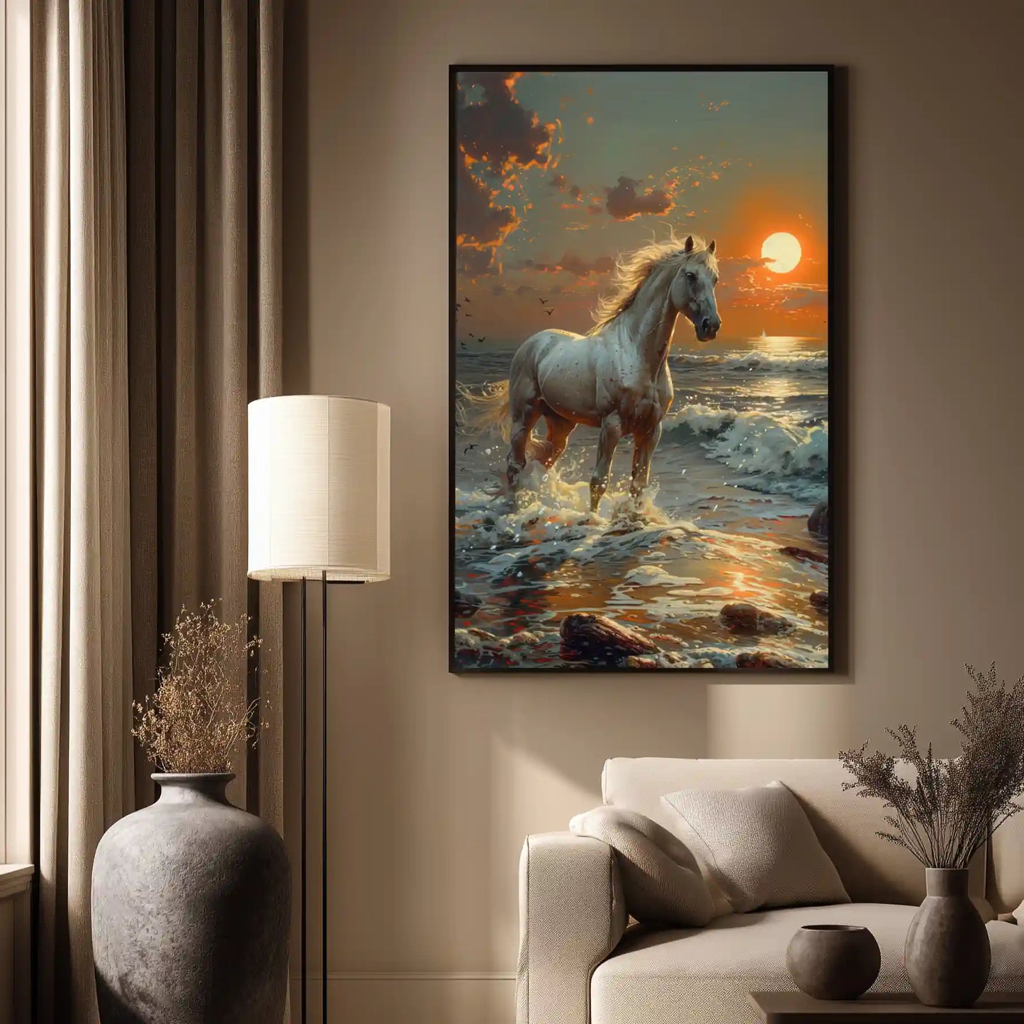 Wandbild Pferd Am Strand Sonnenuntergang