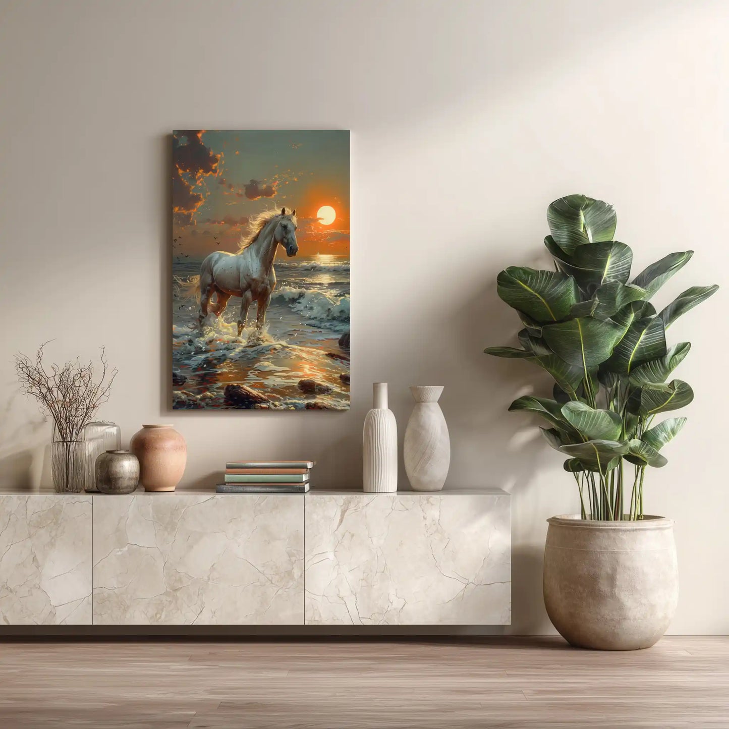 Wandbild Pferd Am Strand Sonnenuntergang