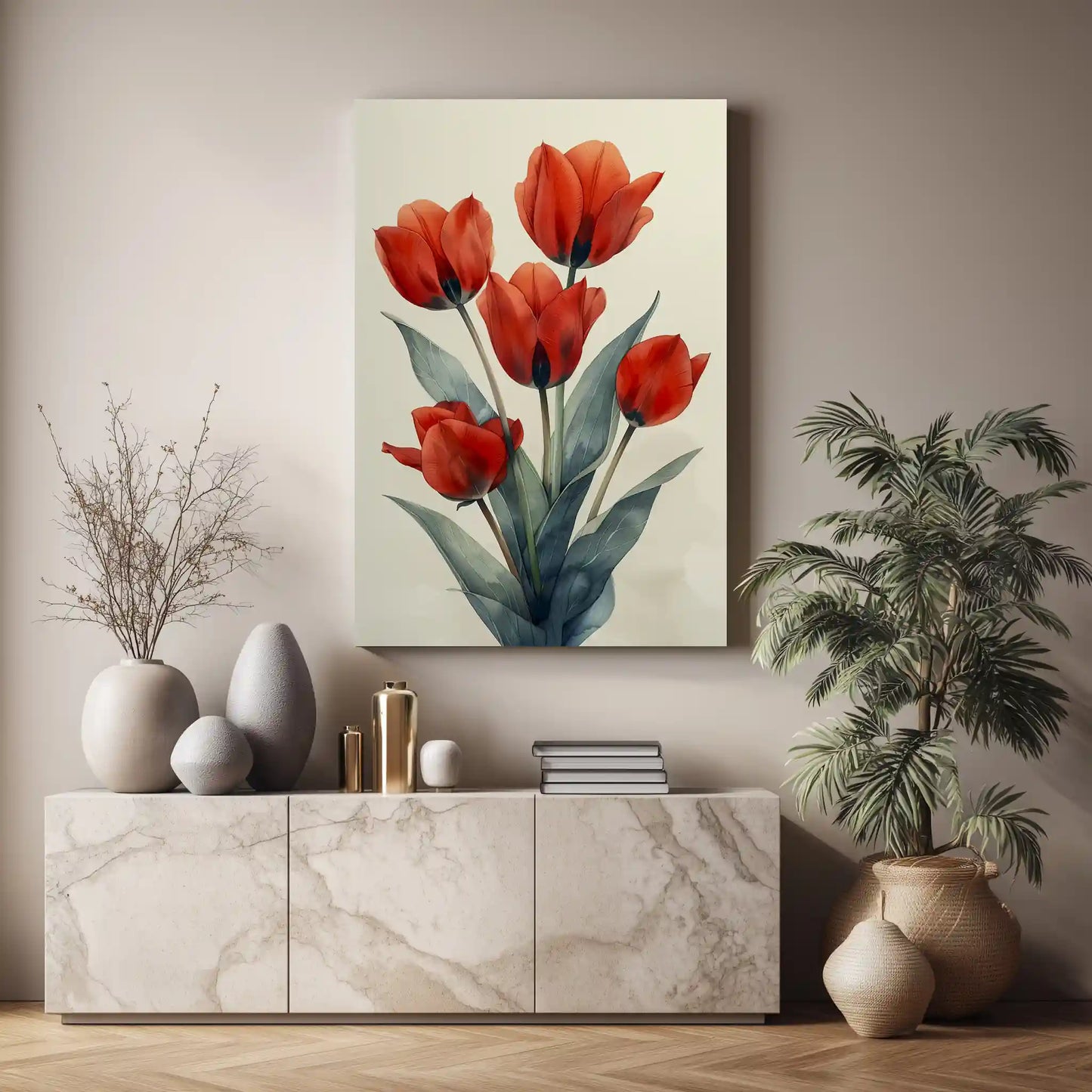 Tulpen Wandbild Leuchtendes Rot Leinwandkunst