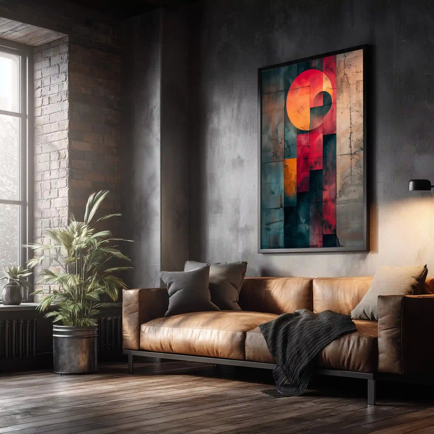 Red Moon Tiles Wandbild Rot Schwarz Grau