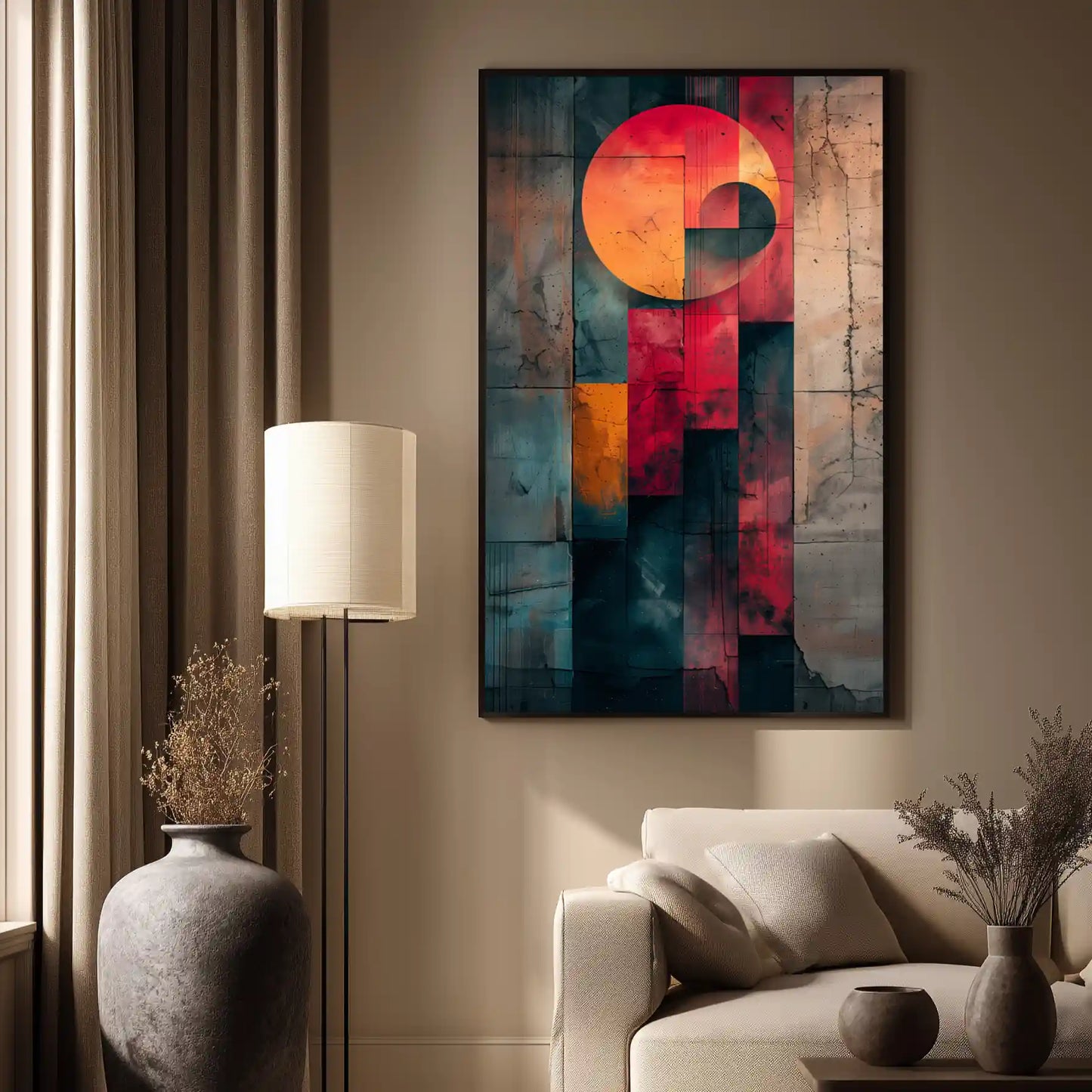 Red Moon Tiles Wandbild Rot Schwarz Grau