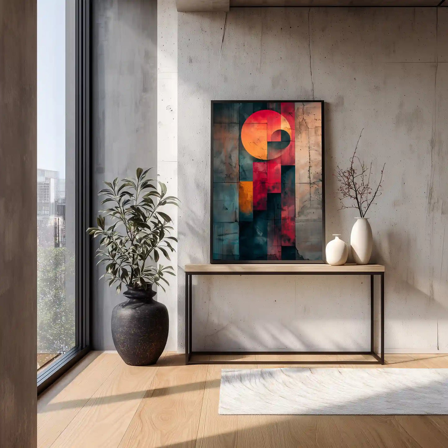 Red Moon Tiles Wandbild Rot Schwarz Grau