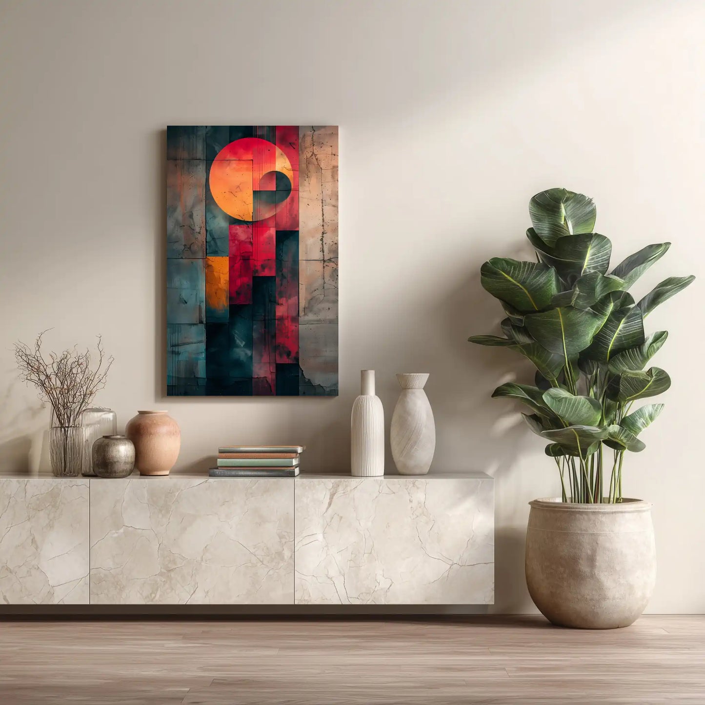 Red Moon Tiles Wandbild Rot Schwarz Grau