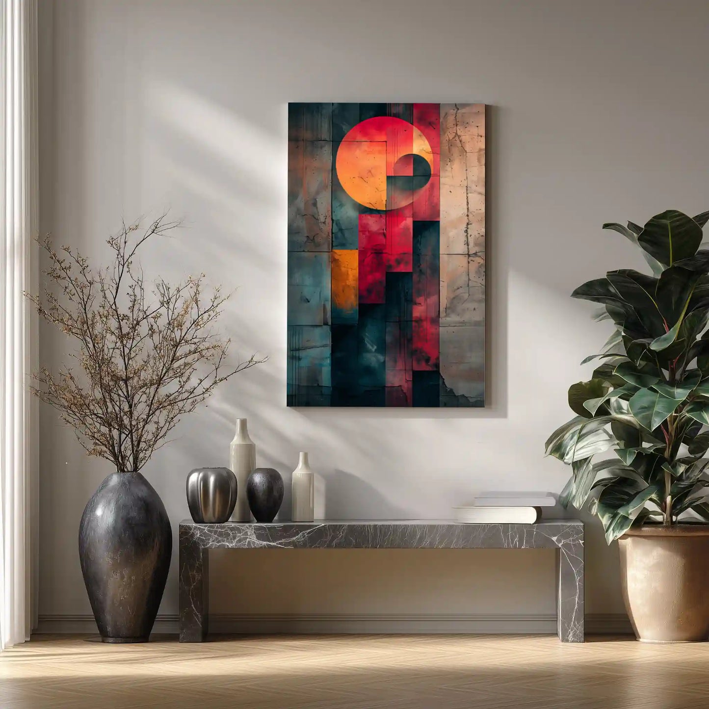 Red Moon Tiles Wandbild Rot Schwarz Grau