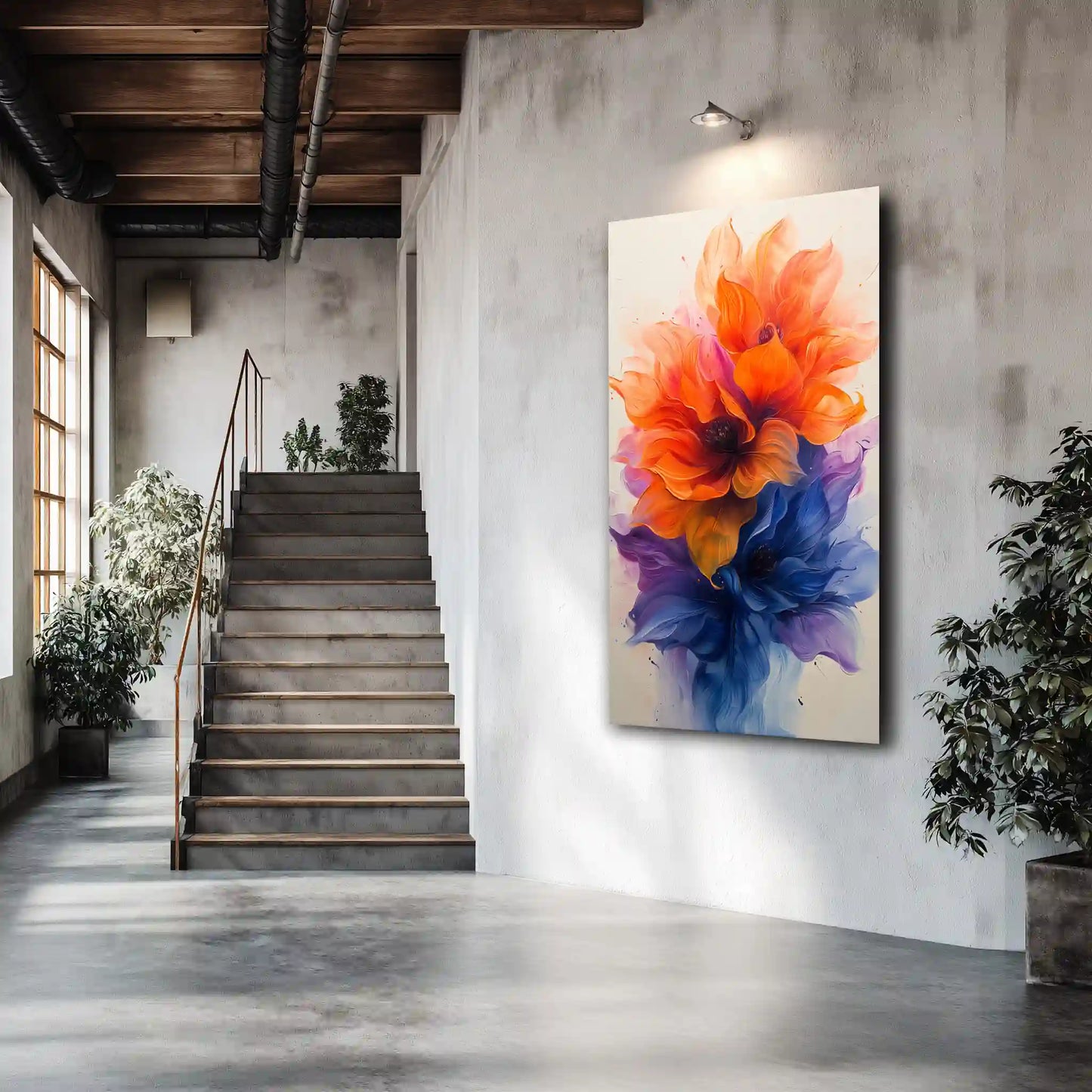 Wandbild Blume in Blau/Orange