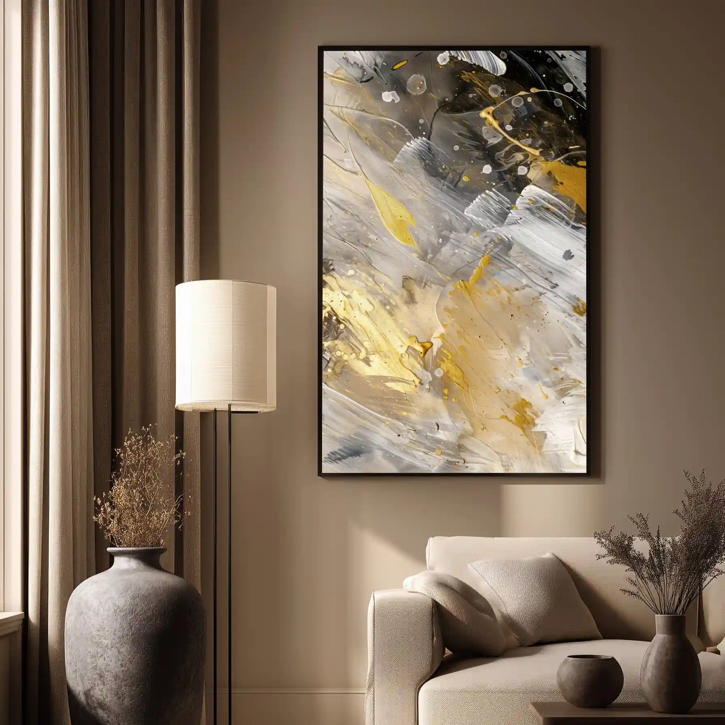 Wandbild Abstrakte Moderne Kunst Gold Akzente Grau Beige