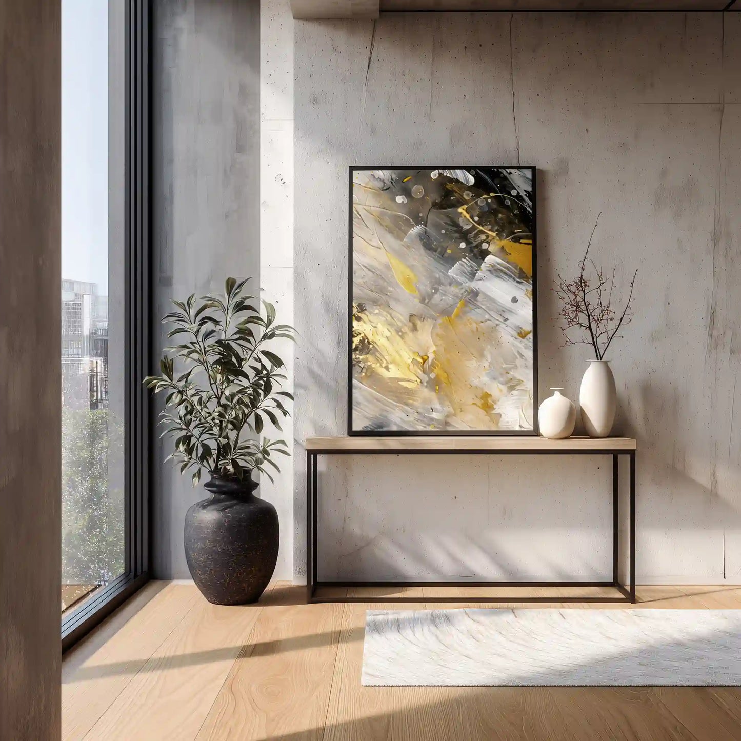 Wandbild Abstrakte Moderne Kunst Gold Akzente Grau Beige