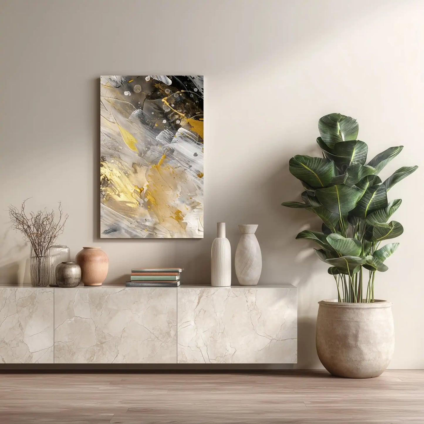 Wandbild Abstrakte Moderne Kunst Gold Akzente Grau Beige