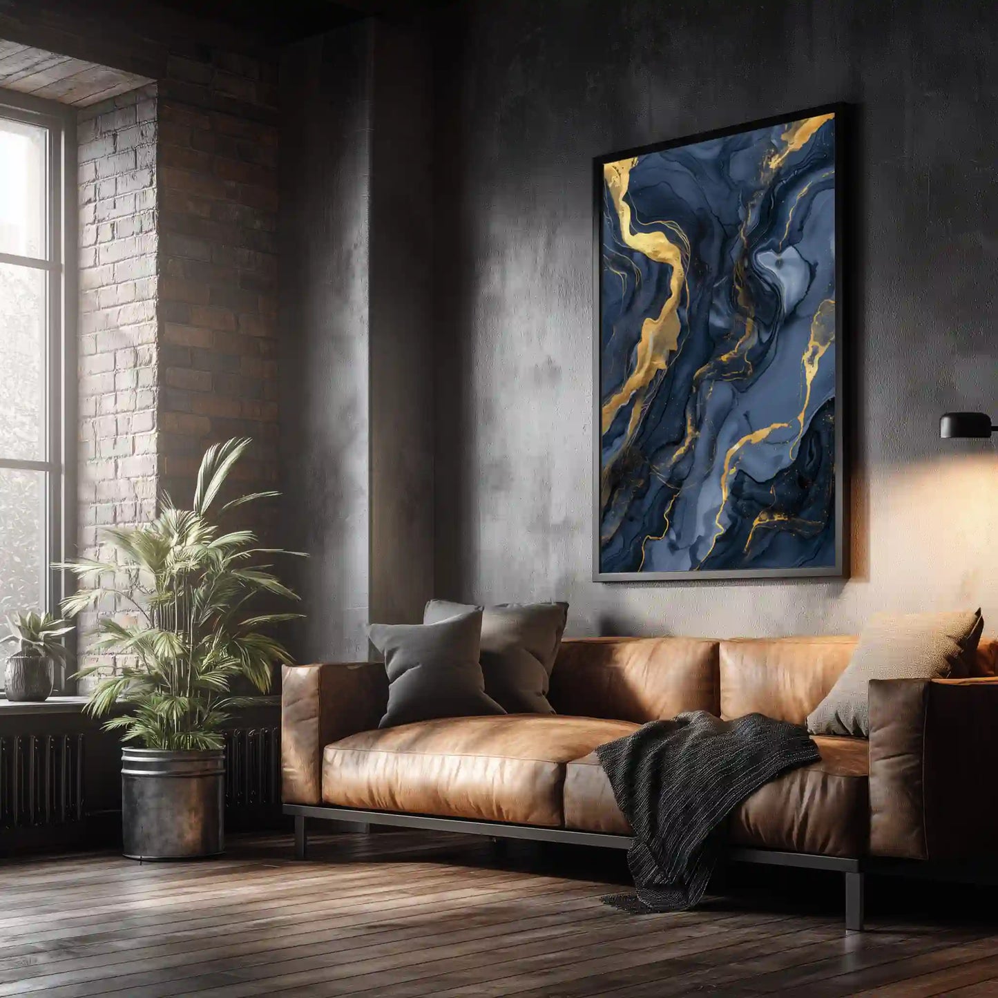 Wandbild Abstraktkunst Blau Gold Marmordesign Exklusiv