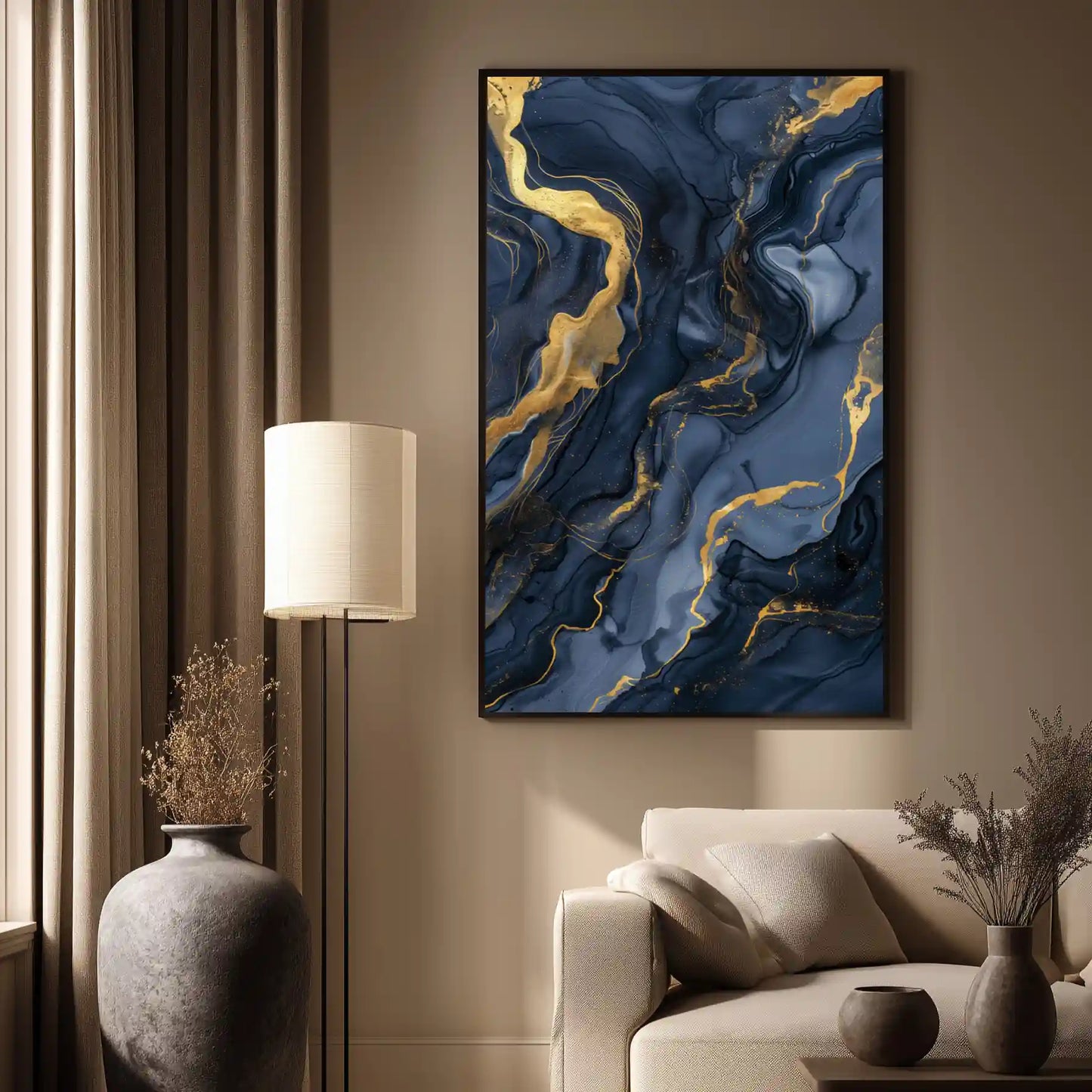 Wandbild Abstraktkunst Blau Gold Marmordesign Exklusiv