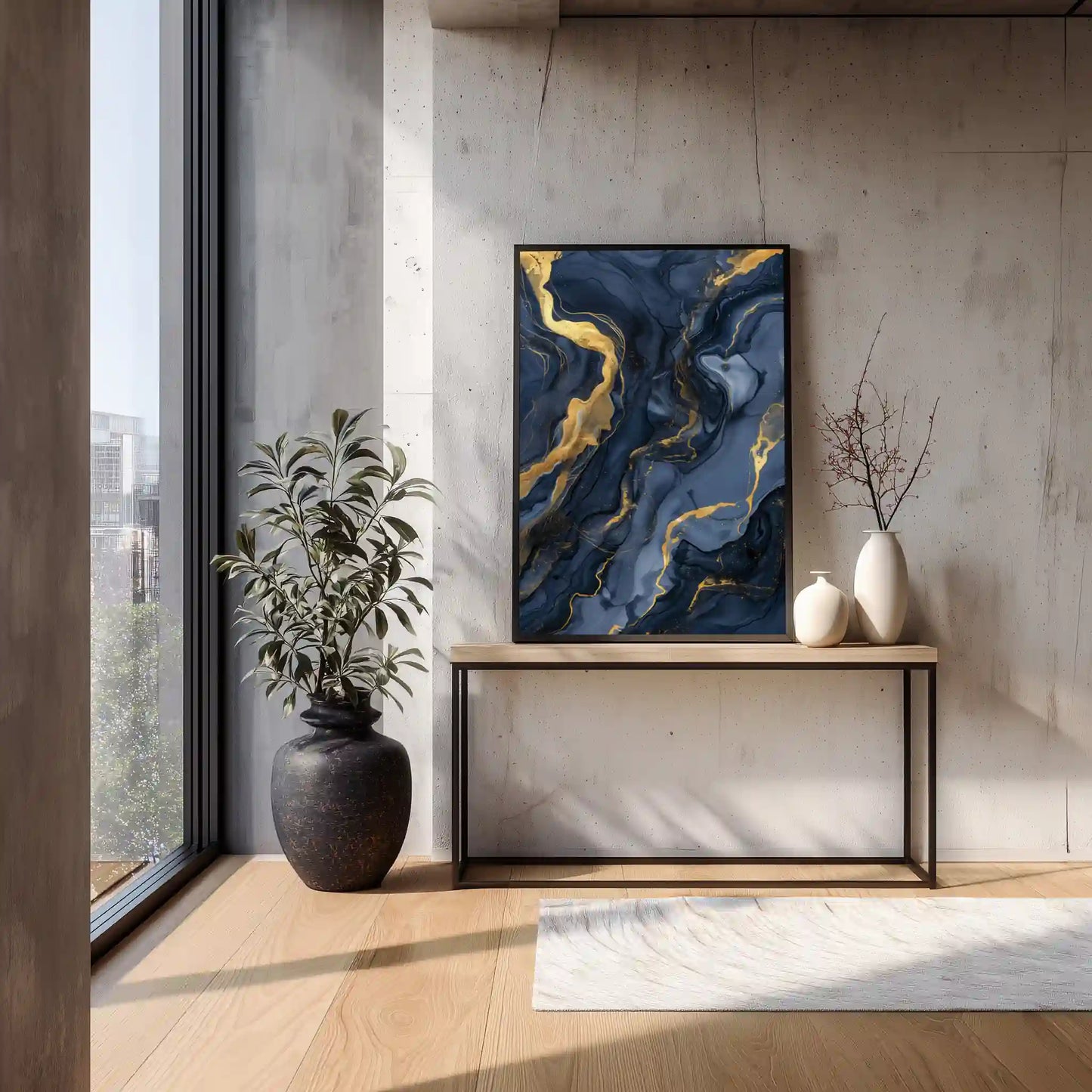 Wandbild Abstraktkunst Blau Gold Marmordesign Exklusiv