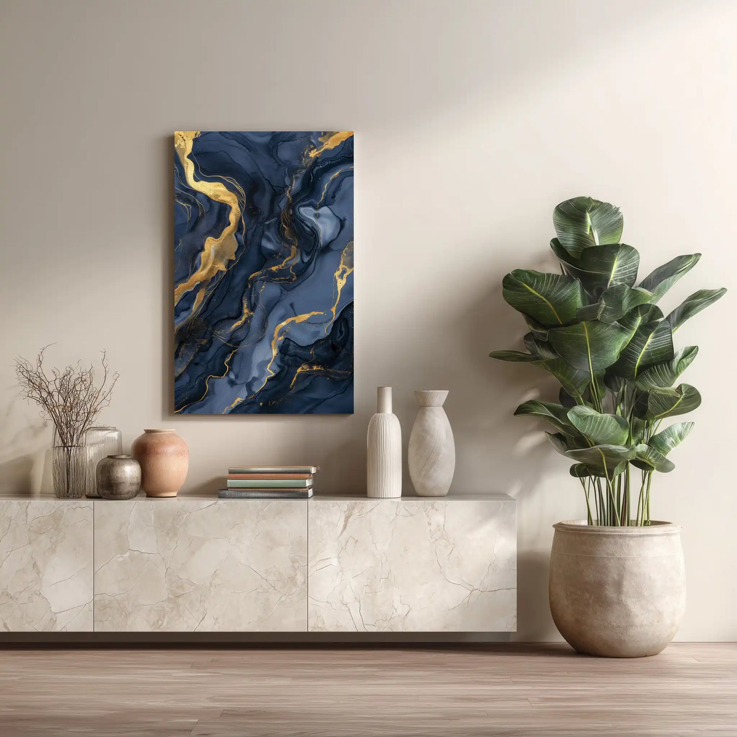 Wandbild Abstraktkunst Blau Gold Marmordesign Exklusiv