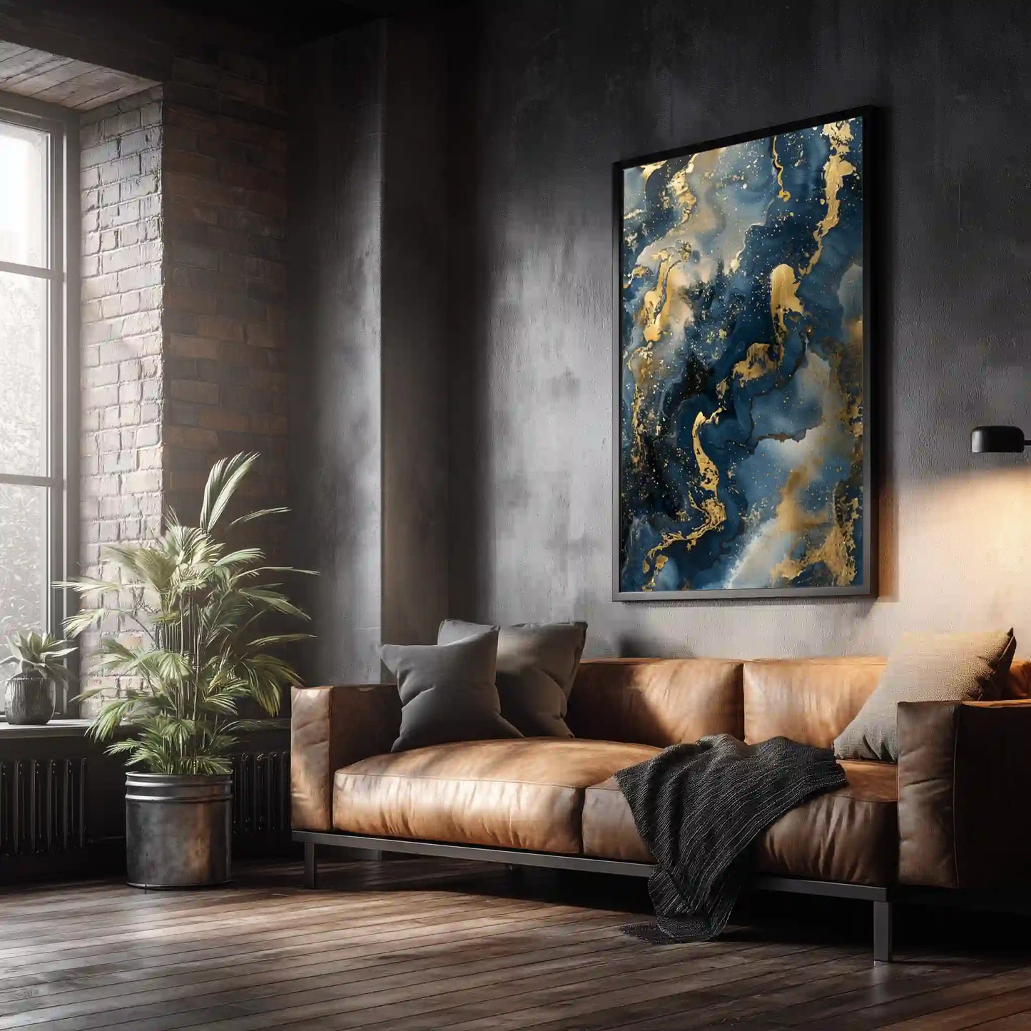 Wandbild Abstrakte Kunst Blau Gold Marmorlook