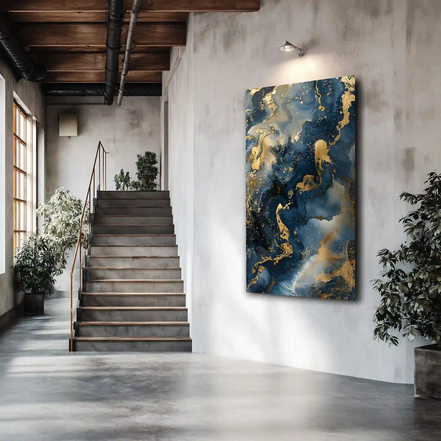 Wandbild Abstrakte Kunst Blau Gold Marmorlook