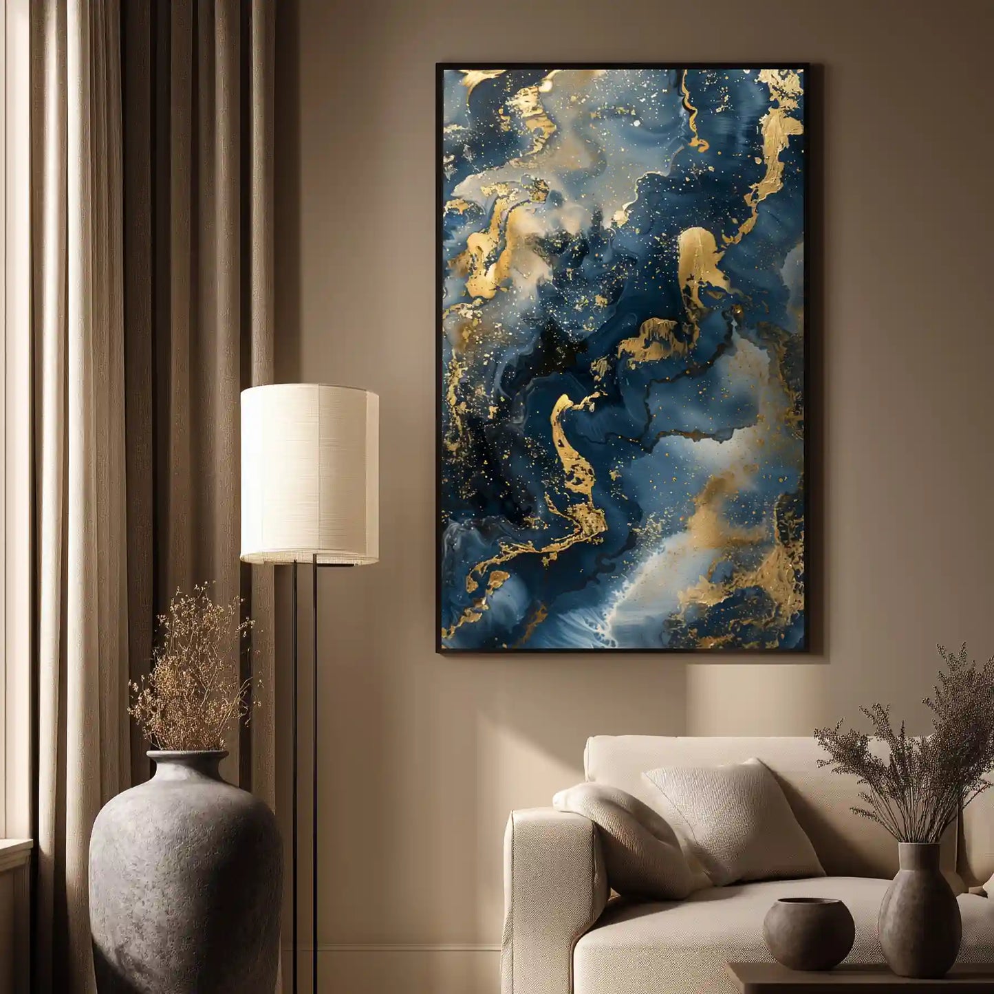 Wandbild Abstrakte Kunst Blau Gold Marmorlook