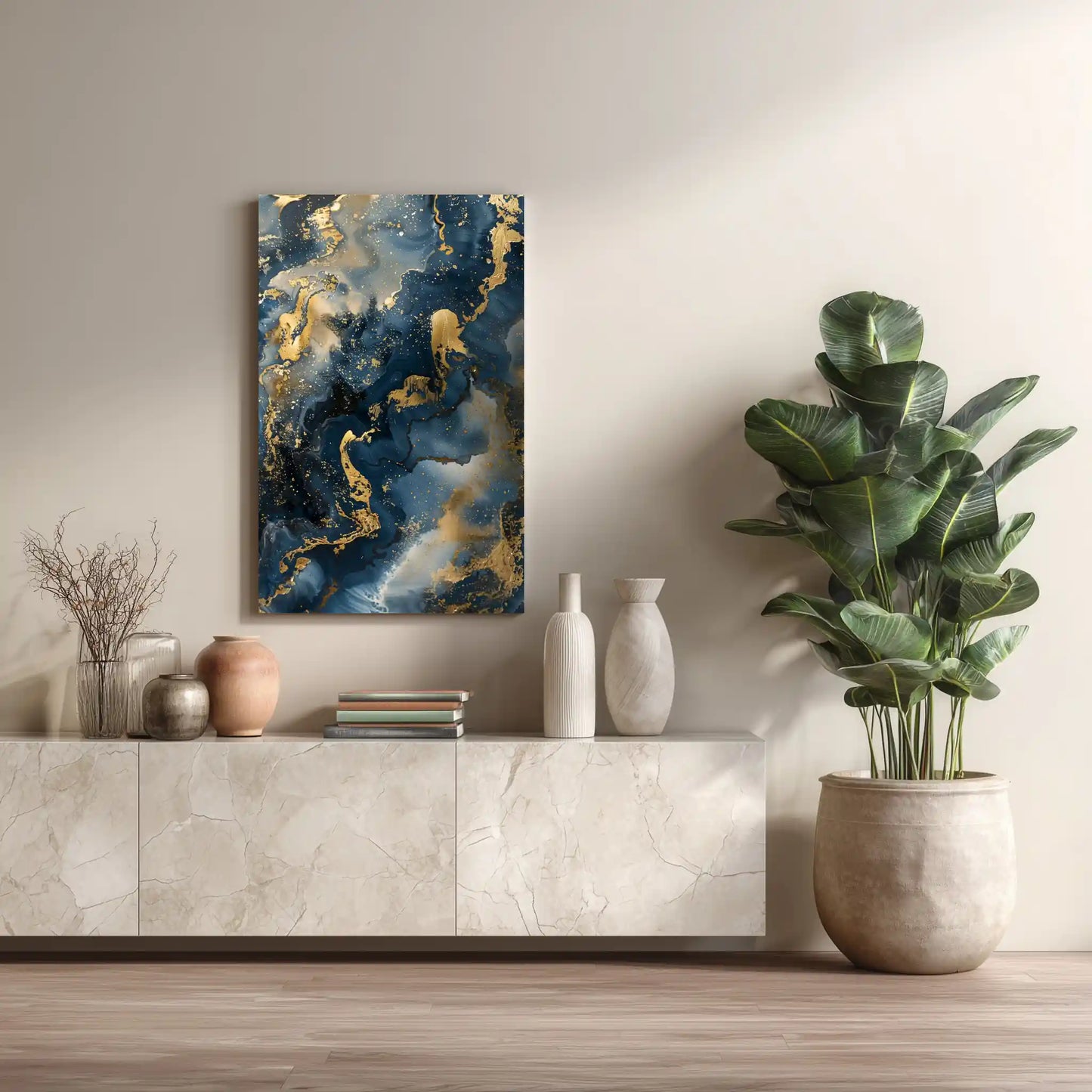 Wandbild Abstrakte Kunst Blau Gold Marmorlook