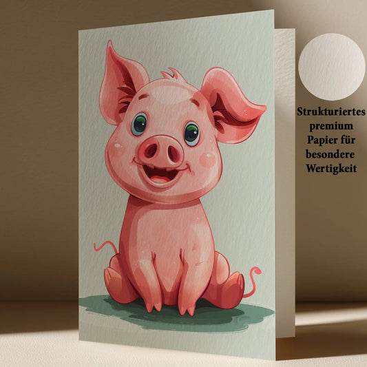 Grußkarte mit Glücksschwein Motiv