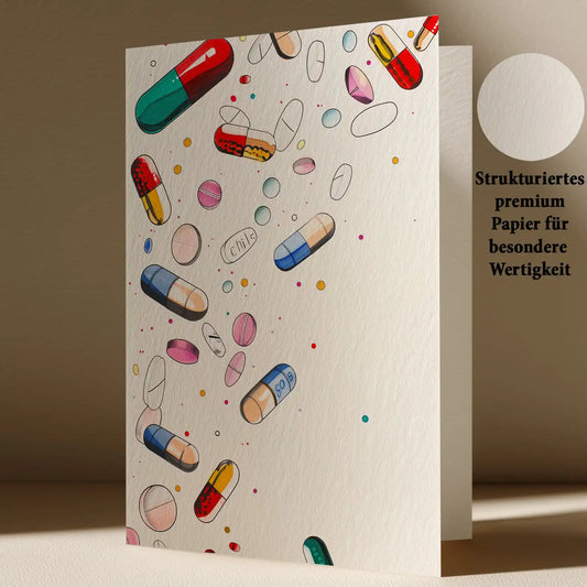Grußkarte mit Medikamenten Motiv