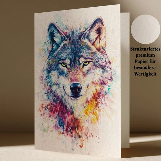 Grußkarte mit Wolf Motiv