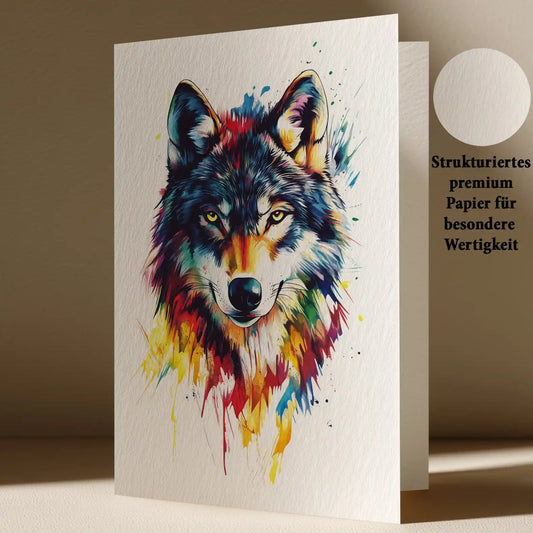 Grußkarte mit Wolf Motiv