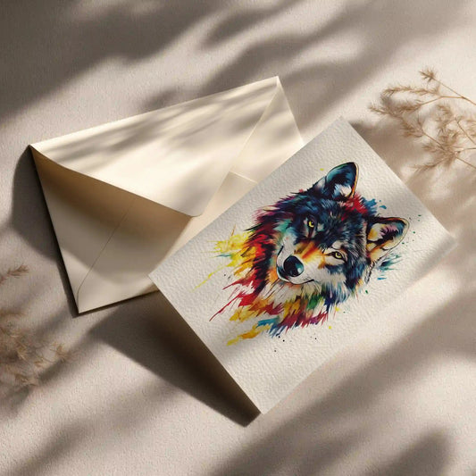 Grußkarte mit Wolf Motiv