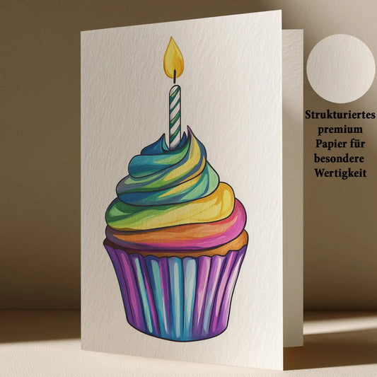 Geburtstags Grußkarte mit Farbenfrohem Cupcake Motiv