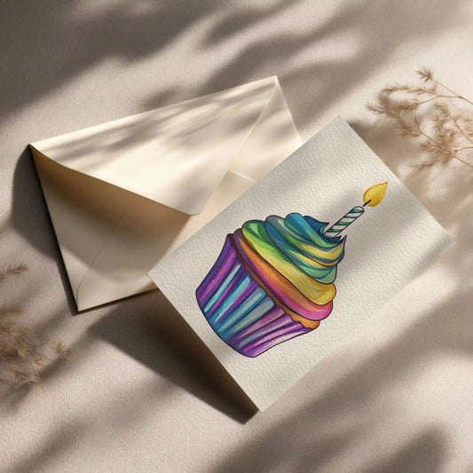 Geburtstags Grußkarte mit Farbenfrohem Cupcake Motiv