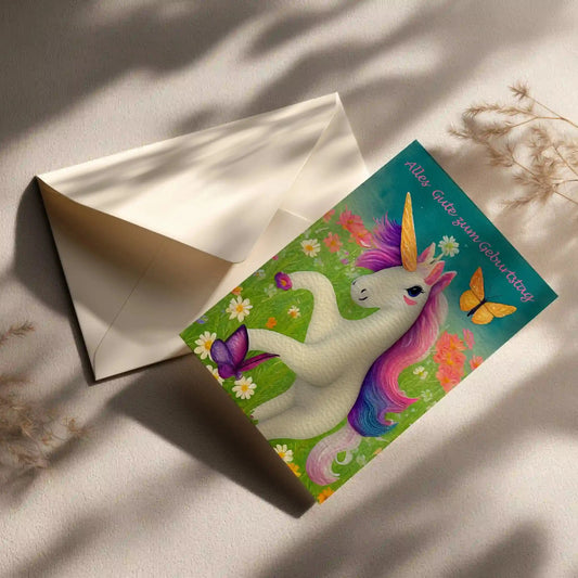 Grußkarte mit Einhorn Motiv