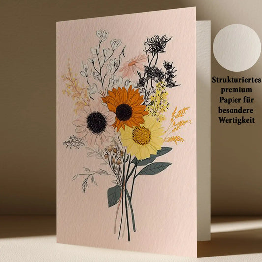 Schöne Blumen Grußkarte mit fröhlichem Blumenstrauß Motiv